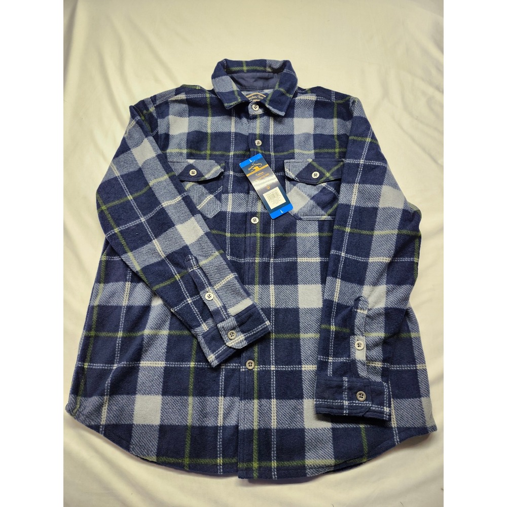 Freedom Foundry Mens Plaid Fleece Button Down Shirt Navy Blue FFLK70052B Large